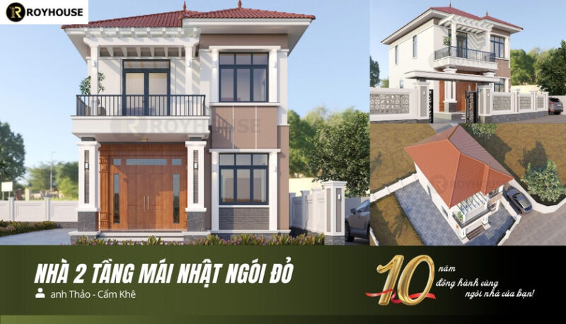 nhà 2 tầng mái nhật ngói đỏ