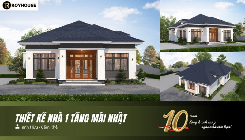 thiết kế nhà 1 tầng mái Nhật
