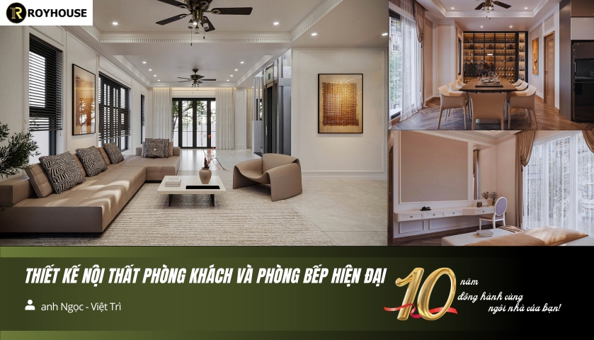 thiết kế nội thất phòng khách và phòng bếp